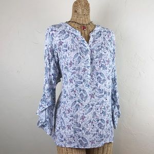 LC LAUREN CONRAD 3/4 Sleeve Boho Ruffle Blouse